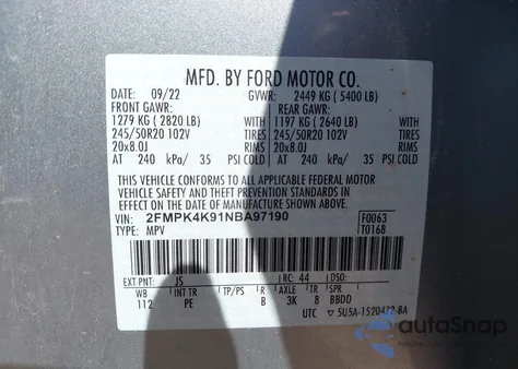 2022 Ford Edge Titanium z USA, uszkodzony, nr VIN 2FMPK4K91NBA97190